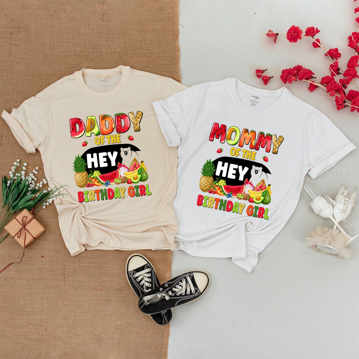 Personalized Family Matching Birthday Outfits Tropical Fruit Bear Hey Design Watermelon Pineapple Banana Party Celebration