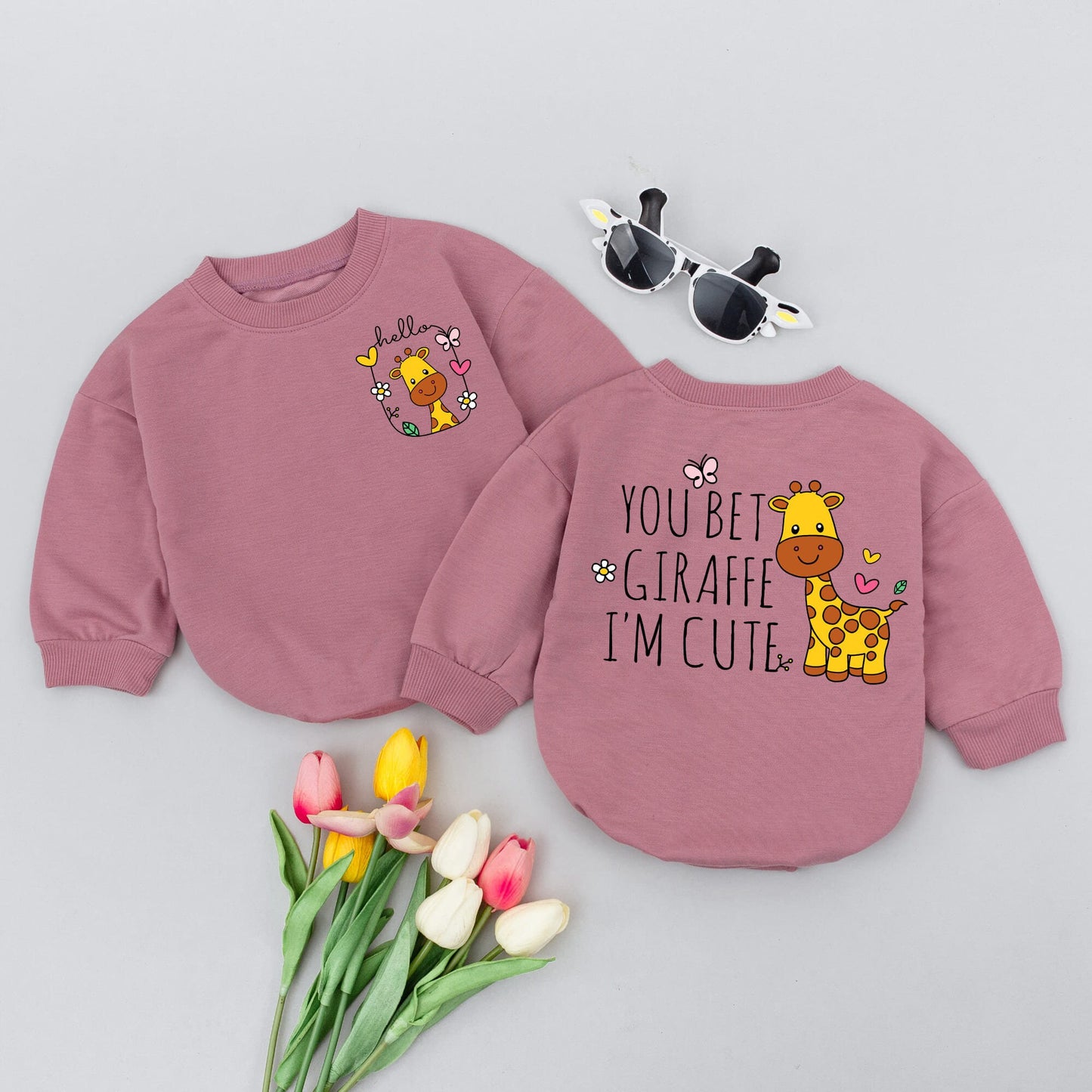 You Bet Giraffe I'm Cute Funny Baby Romper Bodysuit with Playful Cartoon Animal Design, Sweet Floral Details, Adorable Newborn Baby Shower Gift