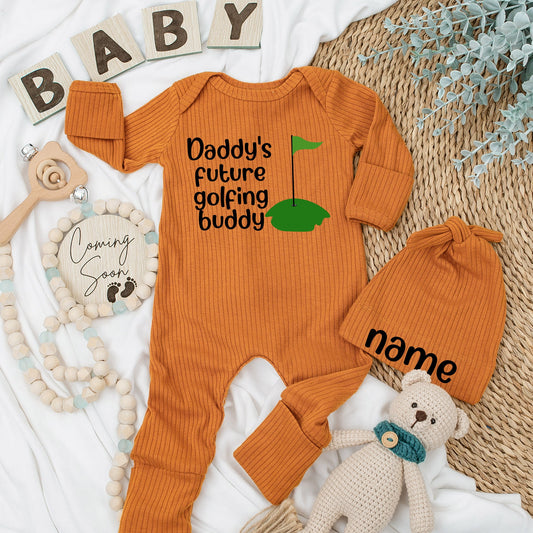 Daddy's Future Golfing Buddy Baby Bodysuit Cute Green Golf Hole Design Newborn Outfit Baby Shower Gift Going Home Coming Soon Present