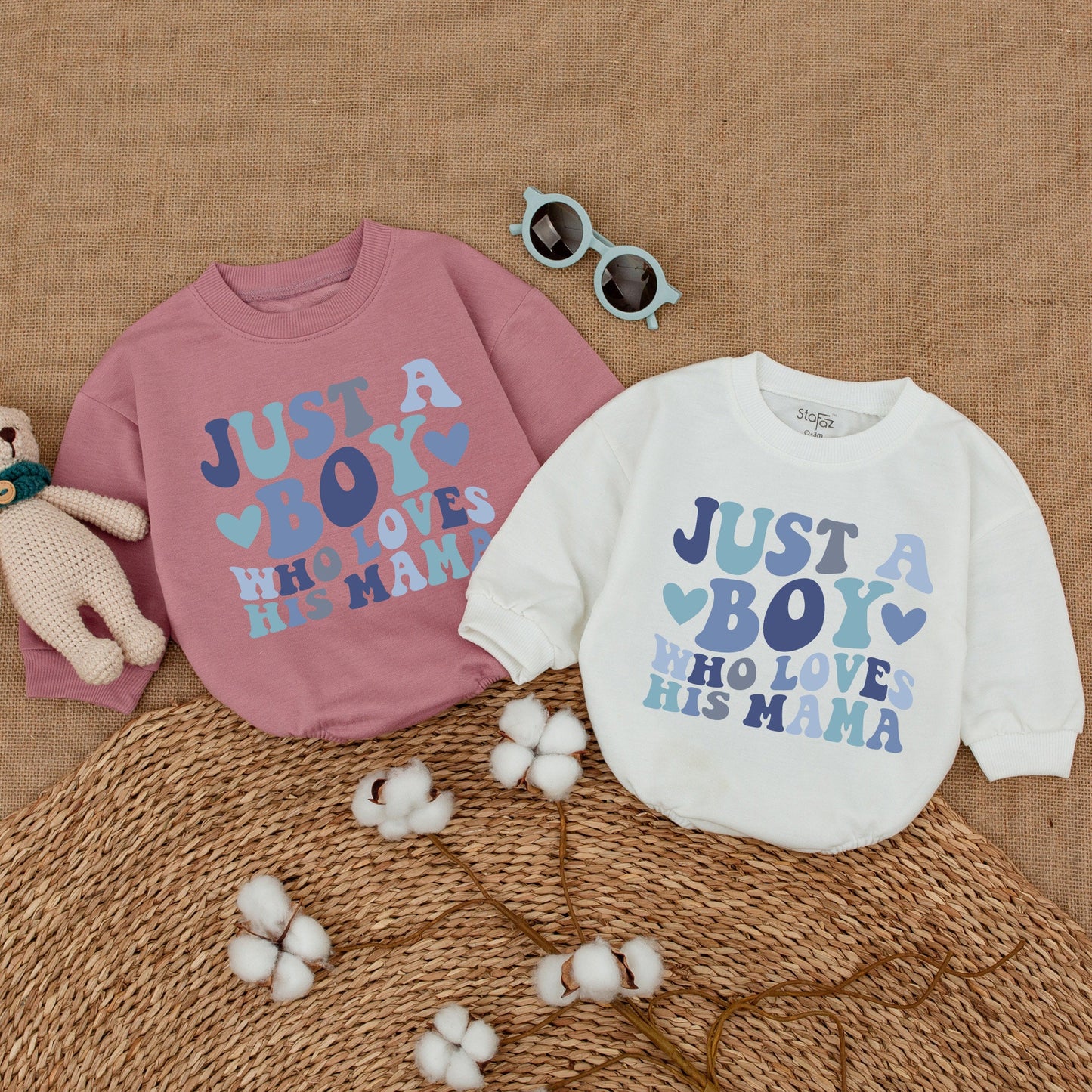 Just A Boy Who Loves His Mama Retro Baby Boy Romper Blue Text Heart Design Baby Shower Gift Newborn Clothes