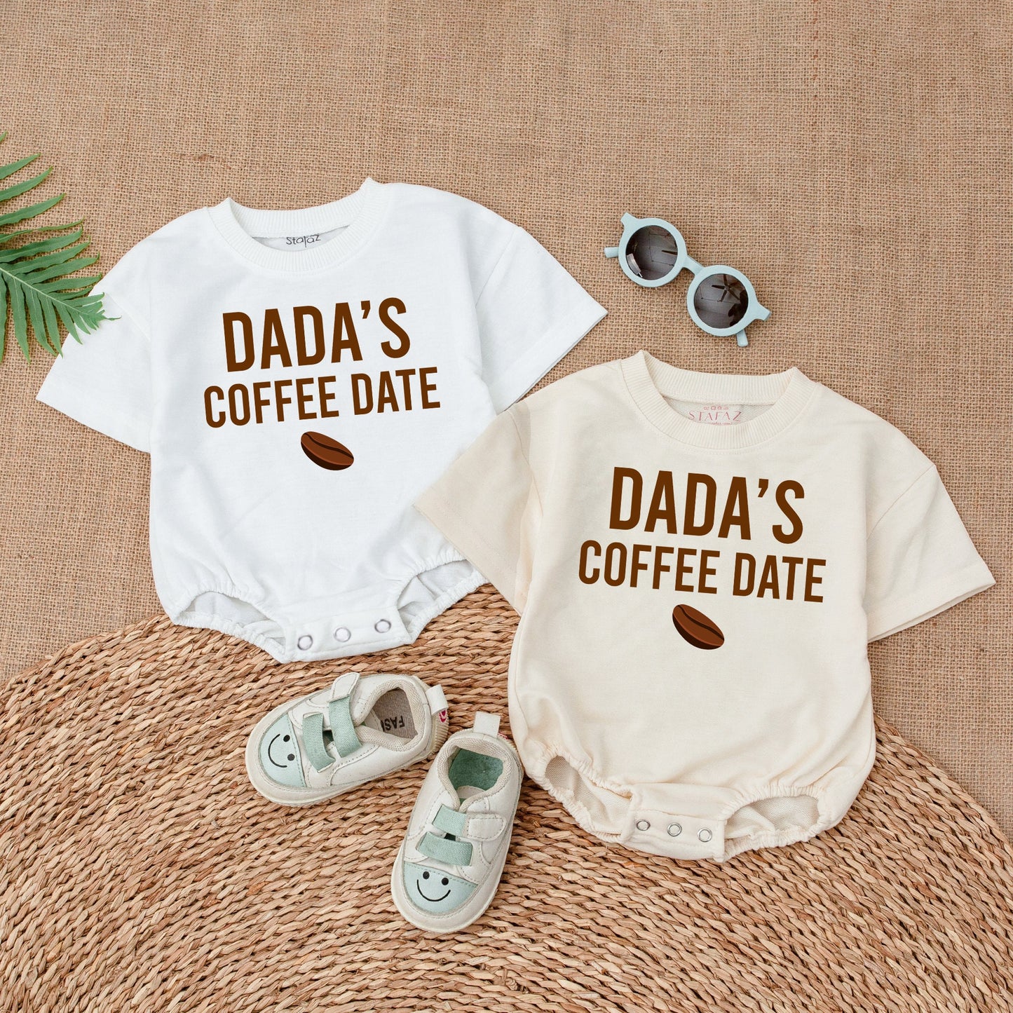 Dada's Coffee Date Baby Bubble Romper Light Mauve Newborn Outfit Cute Coffee Bean Design Comfortable Cotton Baby Bodysuit