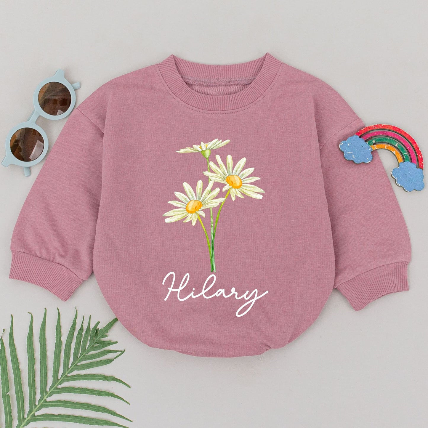 Personalized Birth Flower Romper for Baby Birthday Outfit Custom Newborn Girl Boy Natural Baby Clothes