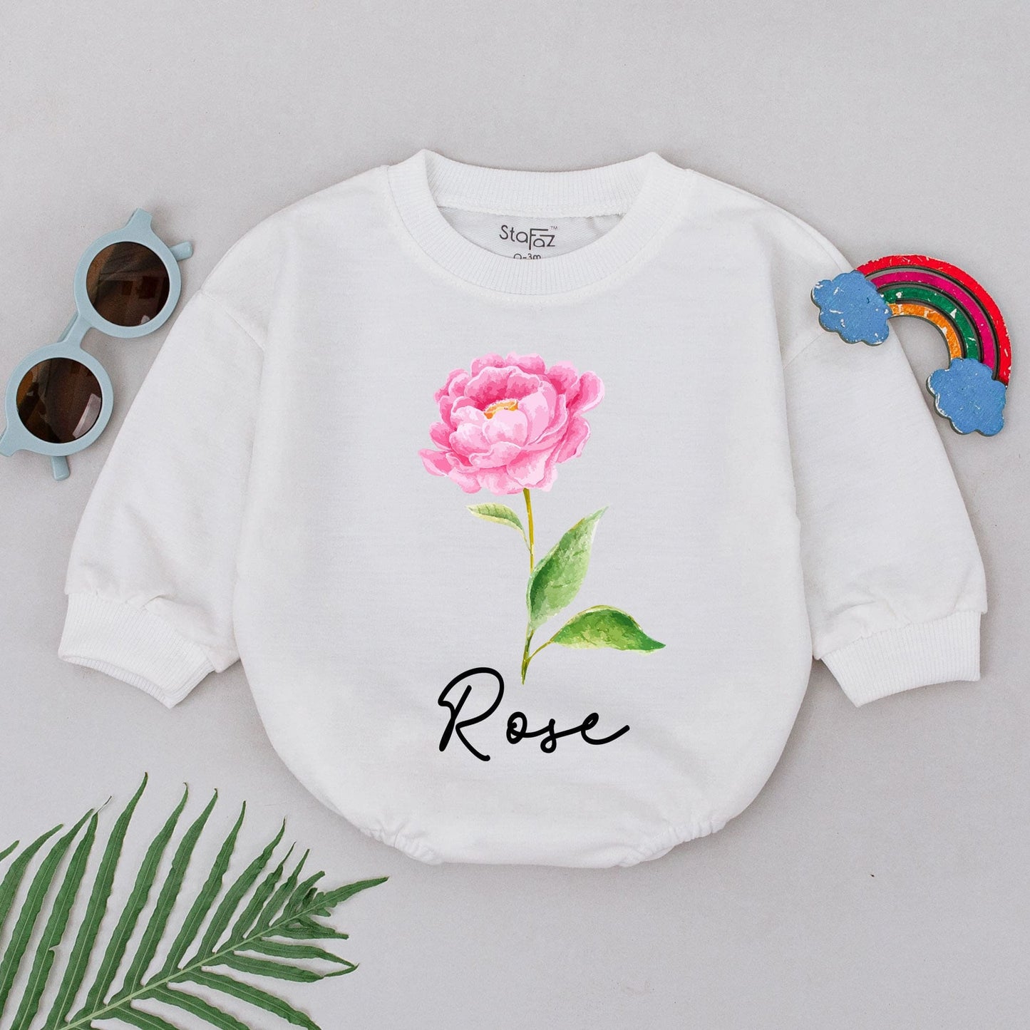 Personalized Birth Flower Romper for Baby Birthday Outfit Custom Newborn Girl Boy Natural Baby Clothes