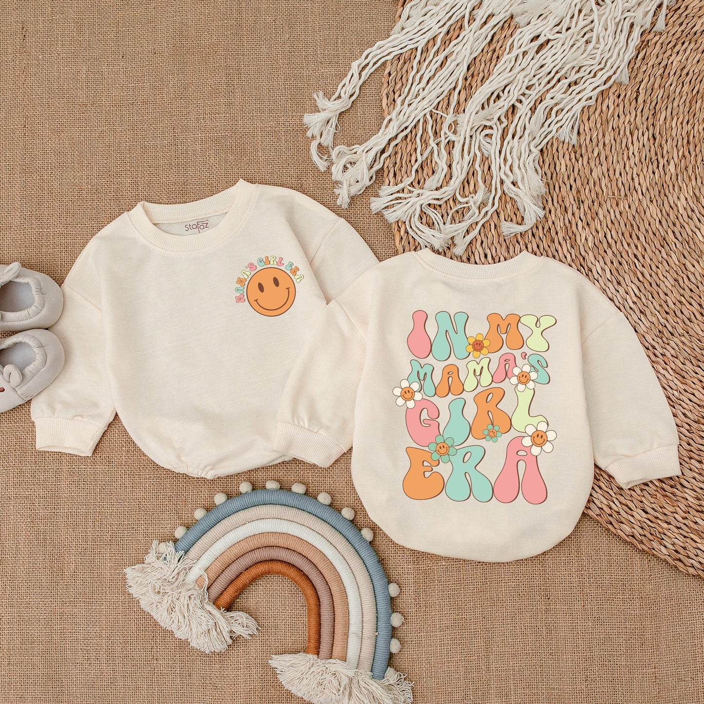 My Mama's Girl Era Baby Romper Vintage Pastel Smiley Face Outfit Mother's Day Gift Adorable Cheerful Retro Style Baby Girl Clothes