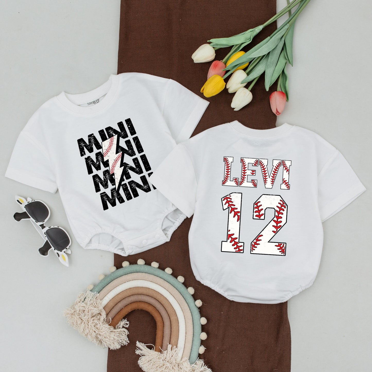 Personalized Baseball Family Matching Shirts for Mom, Mama, Mini, and Rookie featuring stitched baseball graphics, perfect for game day.