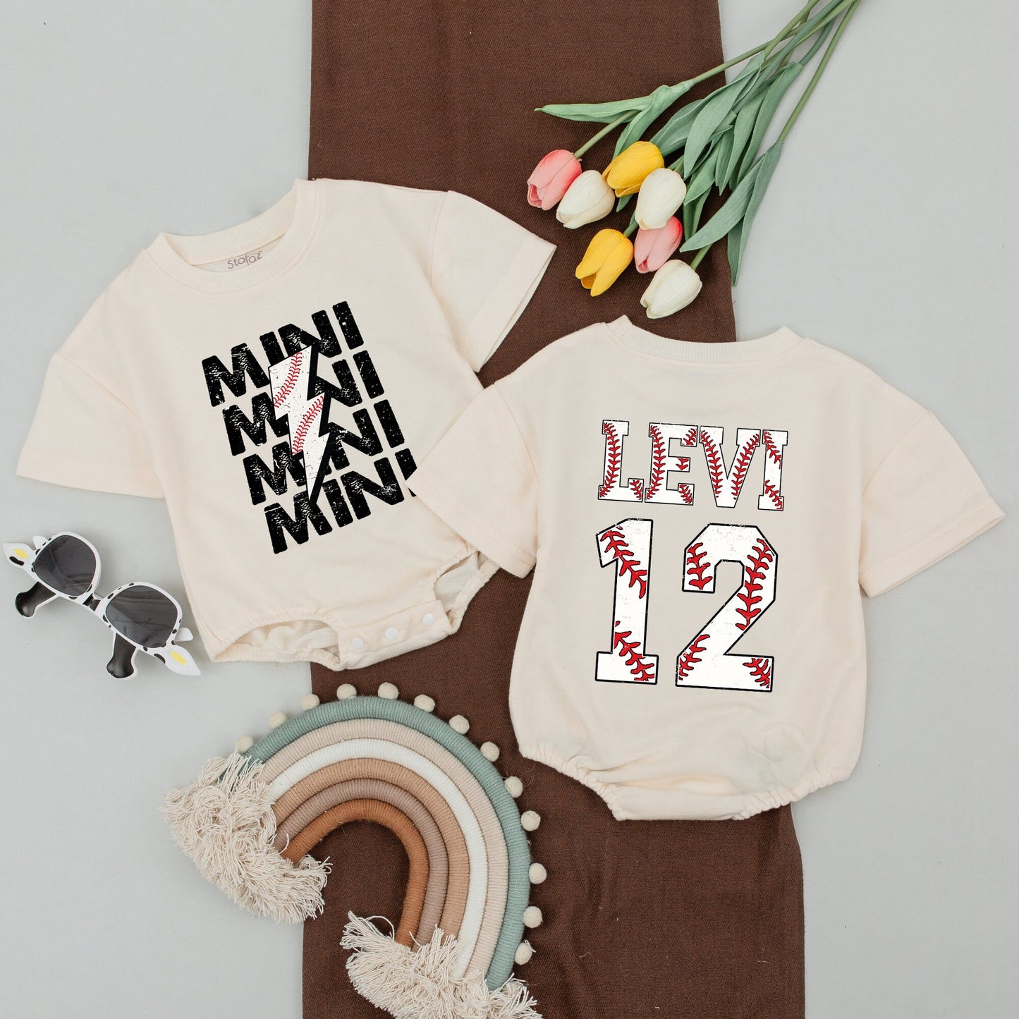 Personalized Baseball Family Matching Shirts for Mom, Mama, Mini, and Rookie featuring stitched baseball graphics, perfect for game day.