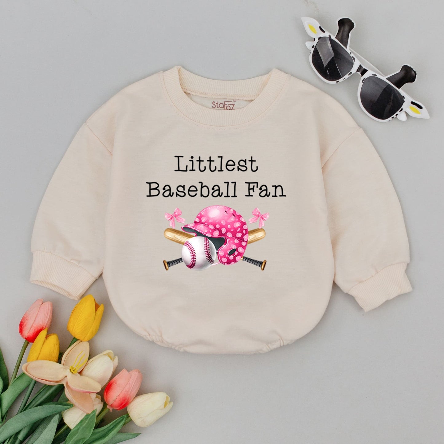 Littlest Baseball Fan Baby Romper Pink Helmet Bow Baseball Graphic Girl Bodysuit Cute Sports Infant Outfit Pregnancy Announcement Shower Gift Newborn Clothing