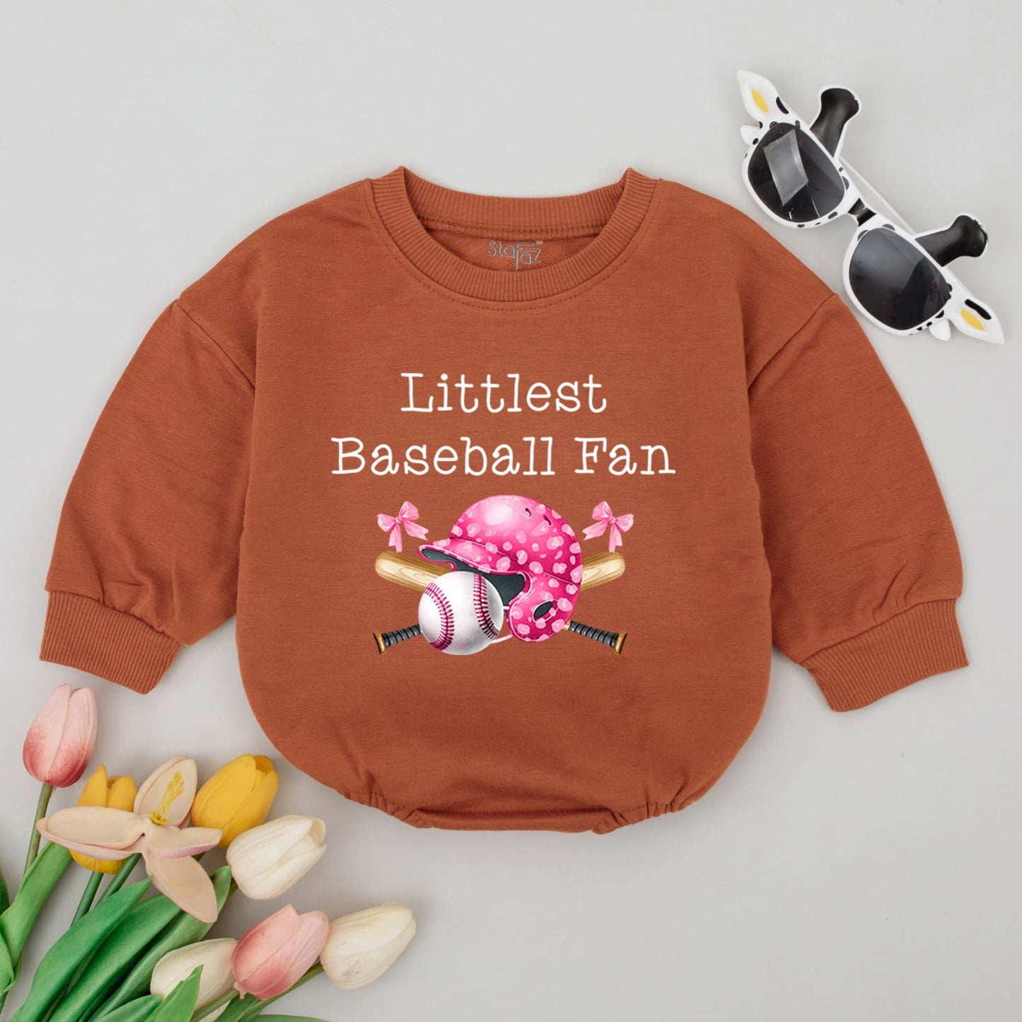 Littlest Baseball Fan Baby Romper Pink Helmet Bow Baseball Graphic Girl Bodysuit Cute Sports Infant Outfit Pregnancy Announcement Shower Gift Newborn Clothing