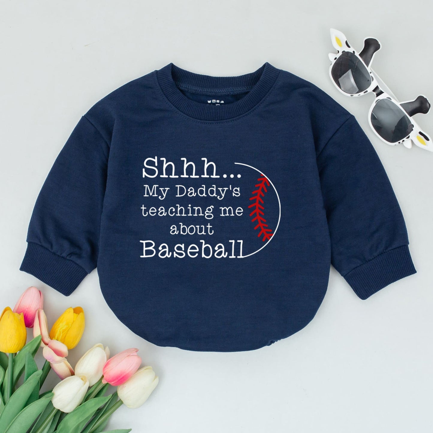Shhh My Daddy's Teaching Me About Baseball Baby Romper, Minimalist Black and Red Baseball Graphic Newborn Bodysuit, Gender Neutral Sports Baby Shower Gift, Soft Summer Infant Clothing