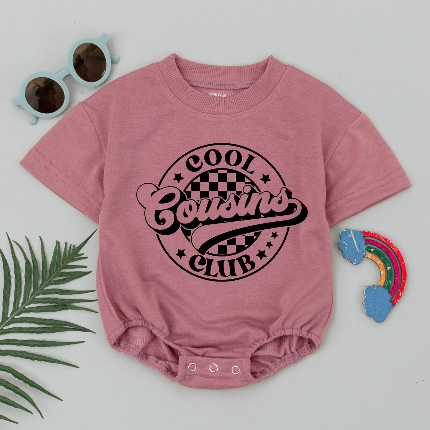 Cool Cousins Club Romper Retro Baby Outfit, Checkered Newborn Jumpsuit, Cousin Crew Bodysuit, Vintage Infant Clothes, Gender Neutral Gift 138