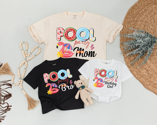 Pool Party Family Matching Shirts Fun Flamingo & Watermelon Designs Summer Celebration Outfits