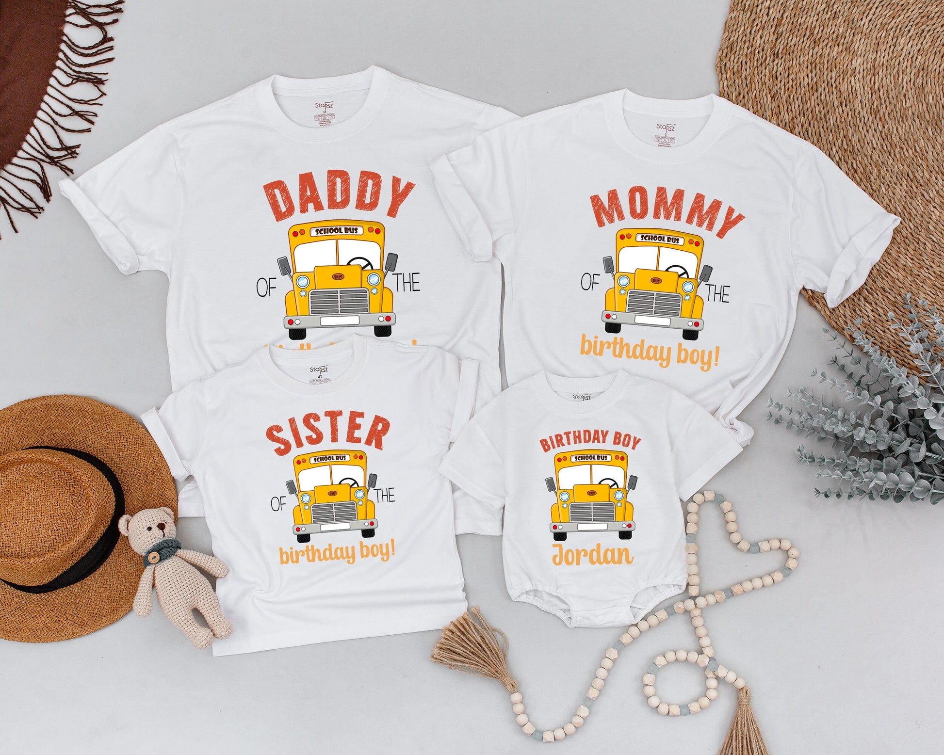 School Bus Birthday Matching Family Shirts Daddy Mommy Baby Birthday Boy Outfit Custom Celebration Fun Ride