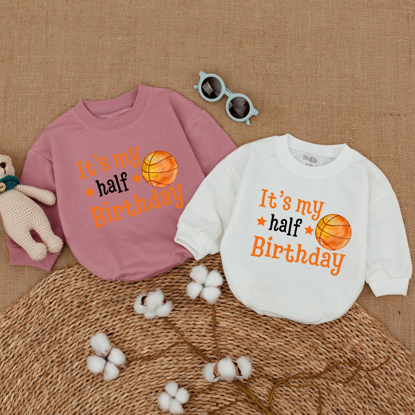 Custom Half Birthday Basketball Romper Boy 6 Months Outfit 1/2 Birthday Baby Clothes Sports Birthday Gift Personalized