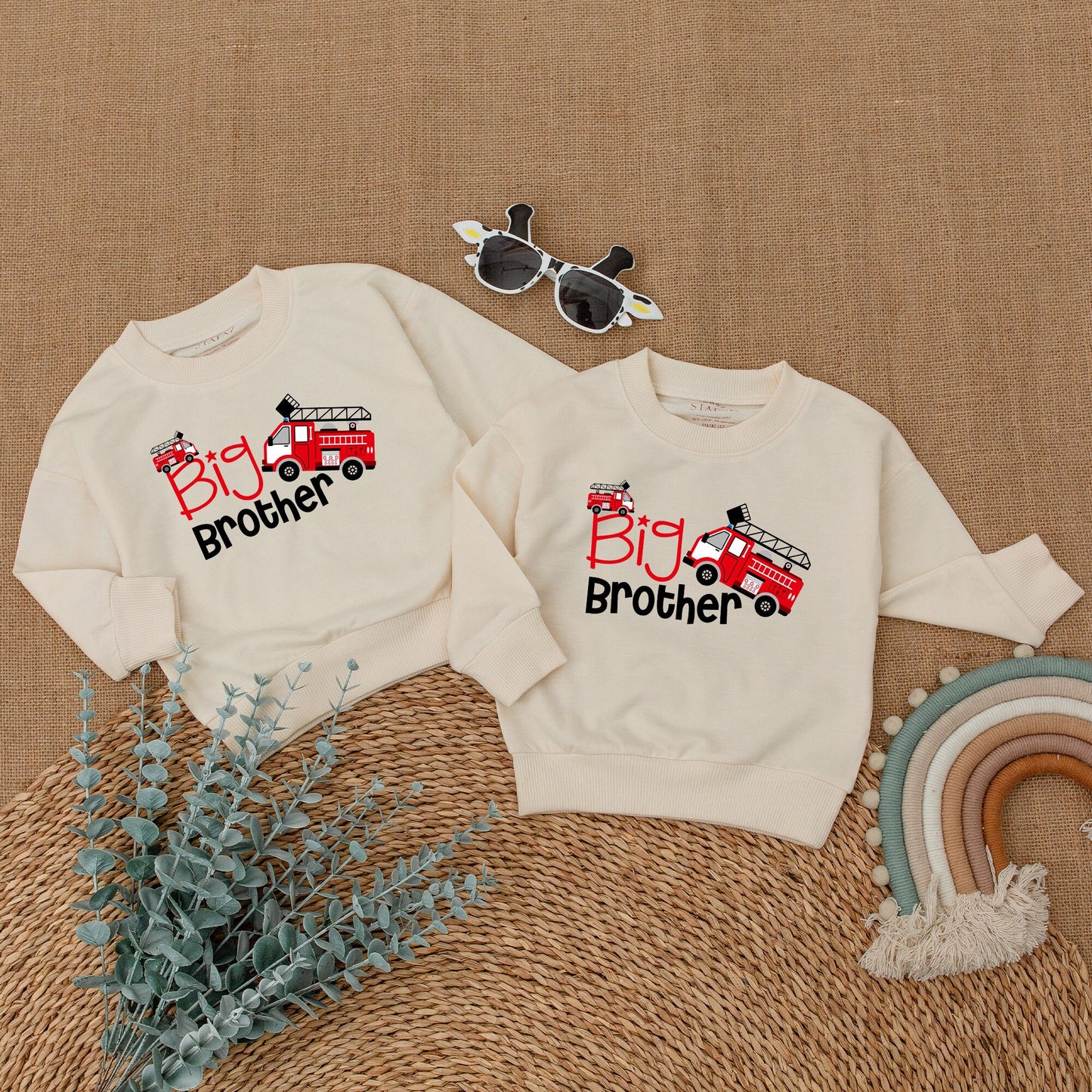 Big Brother Little Brother Matching Sibling Romper and Sweatshirt Set Pregnancy Announcement Outfit
