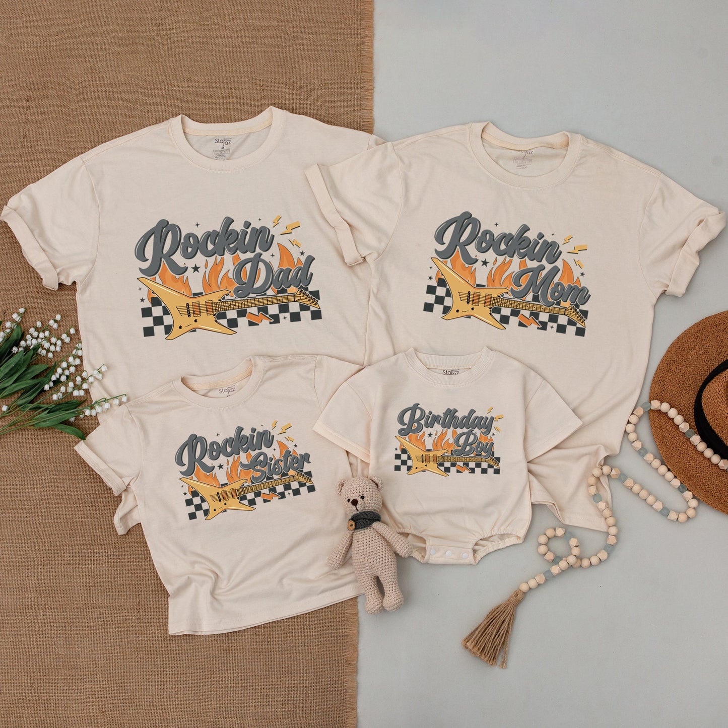 Rockin' One Birthday Family Matching Shirts, Born to Rock Outfit, Baby Boy 1st Birthday Bodysuit, Rock and Roll Party, Rockstar Celebration Gift Set