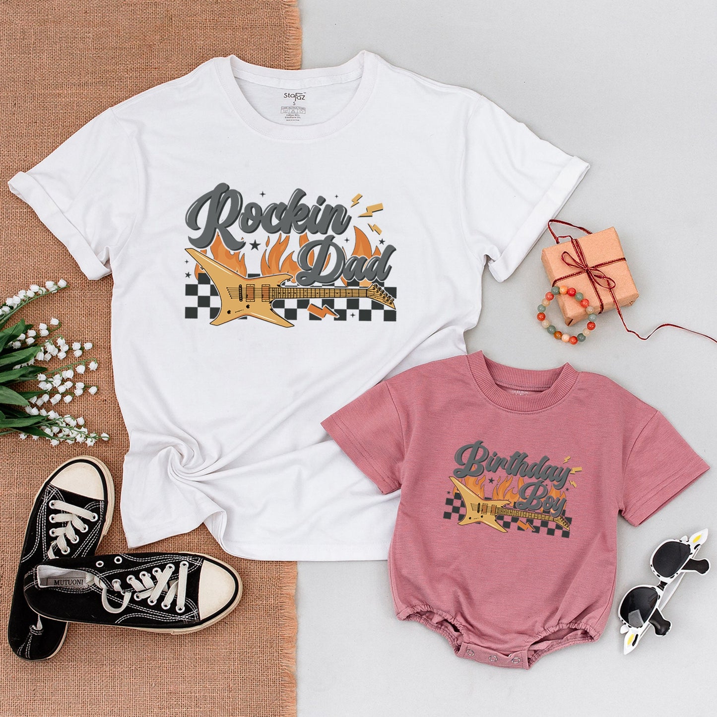 Rockin' One Birthday Family Matching Shirts, Born to Rock Outfit, Baby Boy 1st Birthday Bodysuit, Rock and Roll Party, Rockstar Celebration Gift Set