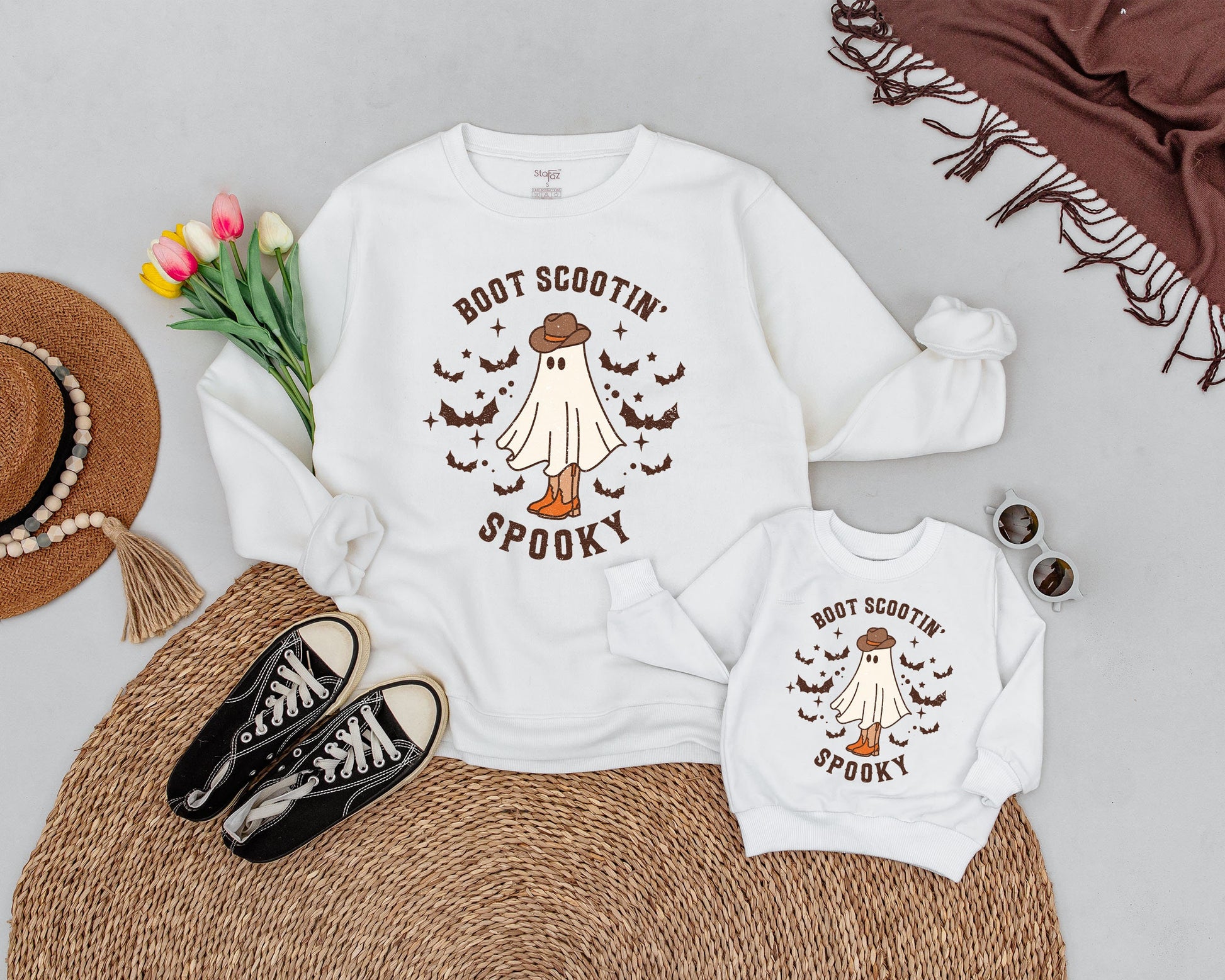 Mommy and Me Matching Spooky Cowboy Halloween Ghost Sweatshirt Western Retro Fall Family Outfit Comfortable Baby Girl Design