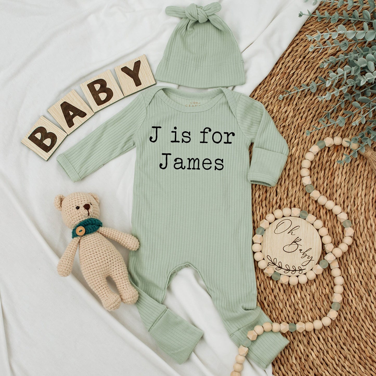 Custom Letter Name Baby Bodysuit First Pregnancy Announcement Baby Shower Gift Minimalist Typewriter Style Baby Clothes