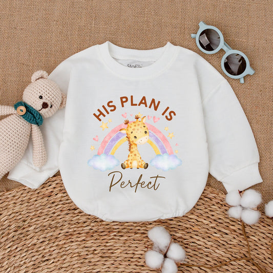 His Plan Is Perfect Giraffe Rainbow Baby Romper Bodysuit for IVF Miracle Baby Reveal Pregnancy Announcement New Baby Shower Gift Cute Newborn Clothes