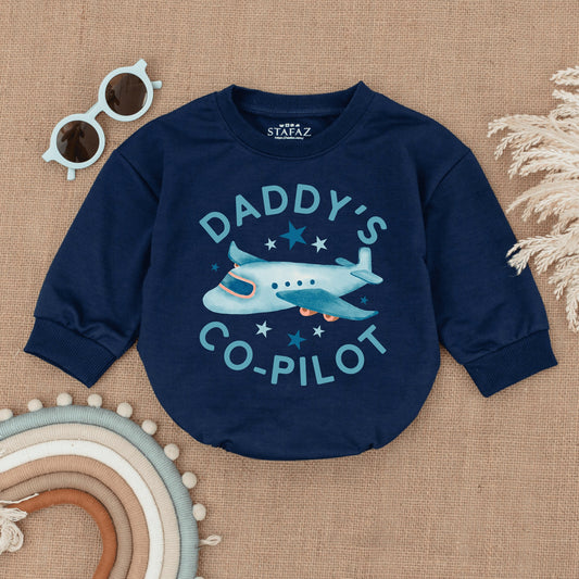 Daddy's Co-Pilot Bubble Romper Childs First Flight Airplane Baby Outfit Future Pilot Soft Cotton Comfortable Fathers Day Gift Baby Shower Gender Neutral