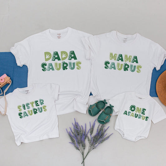 One-A-Saurus Dinosaur Matching Birthday Shirts Family First Birthday Dino Party Outfit Mommy and Me Tees