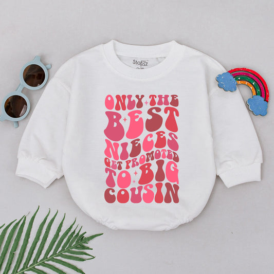 Only The Best Nieces Get Promoted To Big Cousin Retro Romper Pink Red Star Bodysuit Baby Shower Gift Soft Cotton Matching Infant Girl Outfit