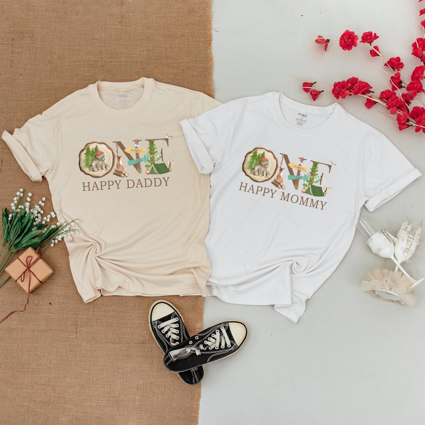 One Happy Camper First Birthday Shirt Outfit Baby Romper Matching Family Camping Adventure Tee Woodland Bear Tent Natural Design Comfortable Cotton