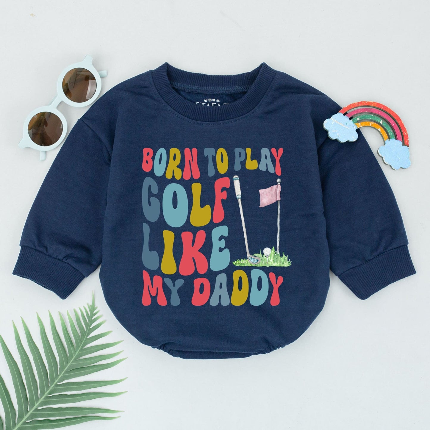 Born To Play Golf Like Daddy Baby Boy Romper Future Golfer Bodysuit Gift, Father's Day Announcement, Retro Golf Outfit