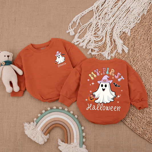 Custom My First Halloween Ghost Baby Girl Bubble Romper Bodysuit