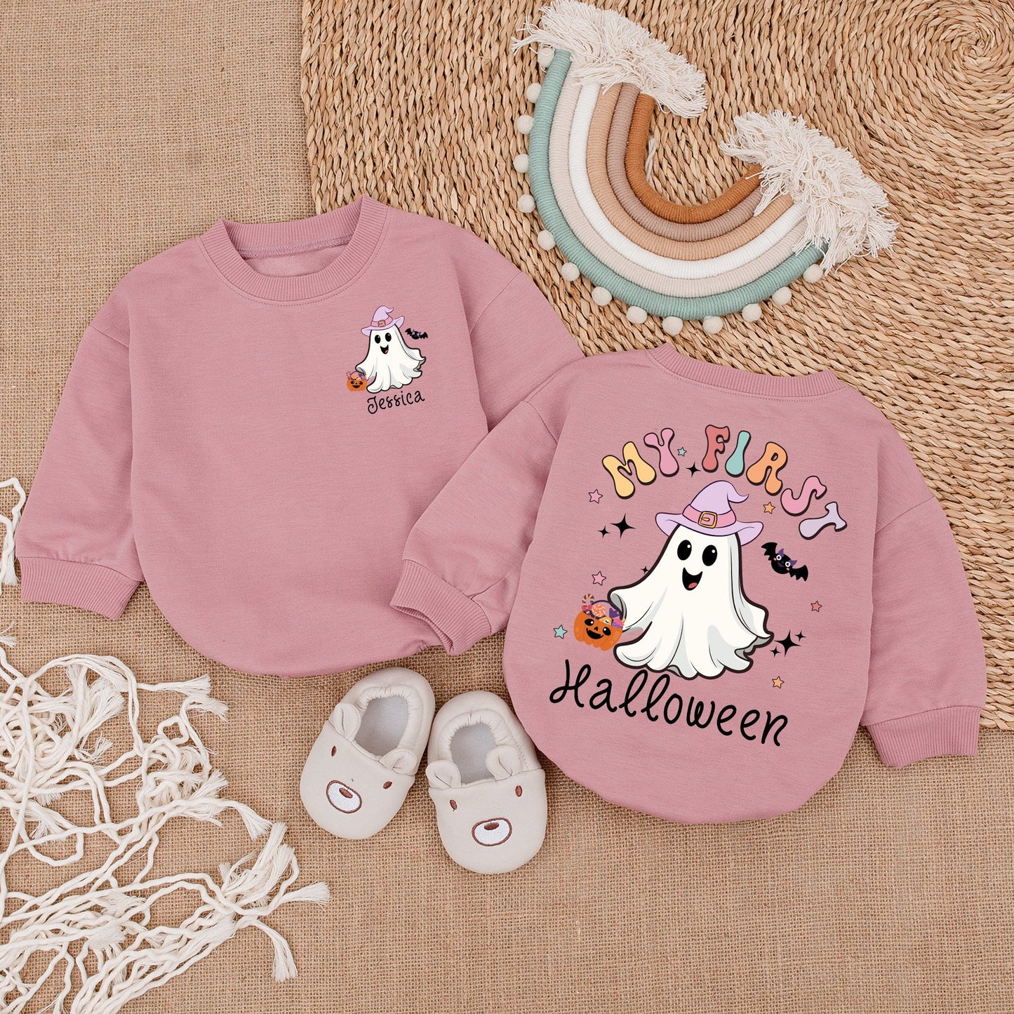 Custom My First Halloween Ghost Baby Girl Bubble Romper Bodysuit