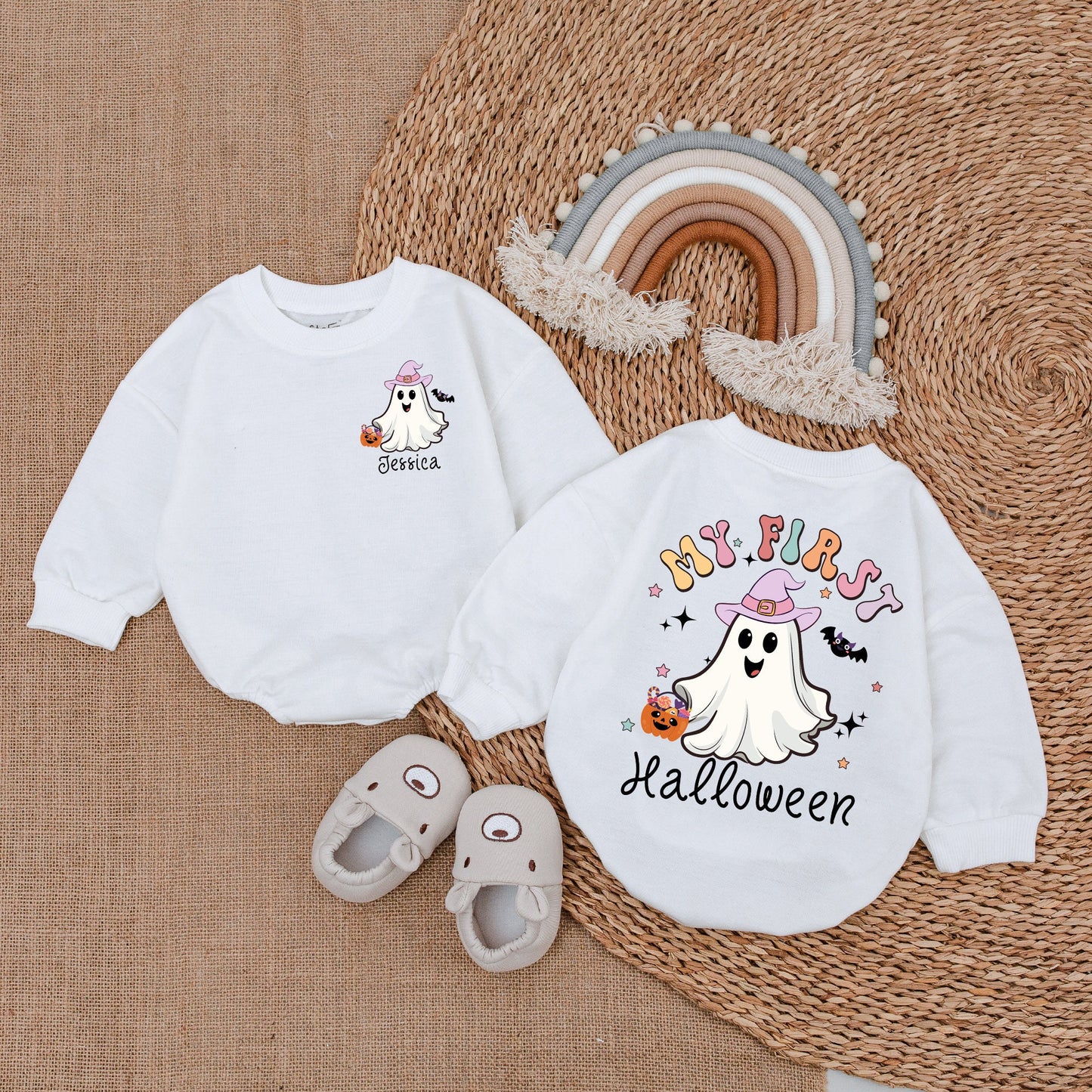 Custom My First Halloween Ghost Baby Girl Bubble Romper Bodysuit
