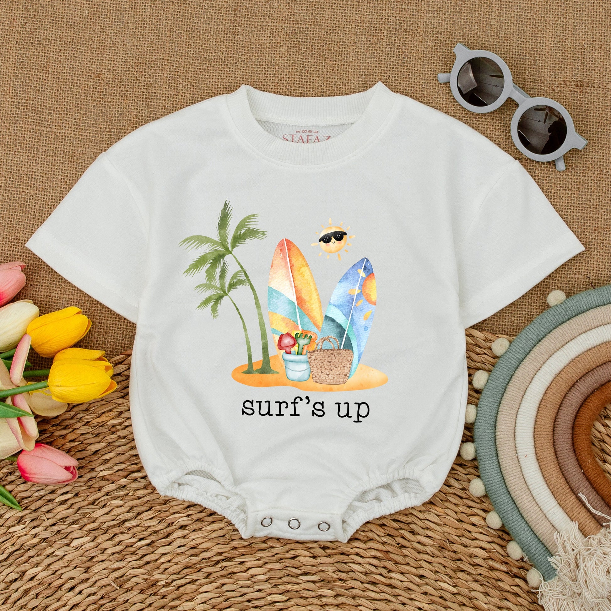 Surf's Up Baby Bodysuit Cute Future Surfer Romper Hawaii Beach Trip Newborn Unisex Outfit Summer Vibes Aloha
