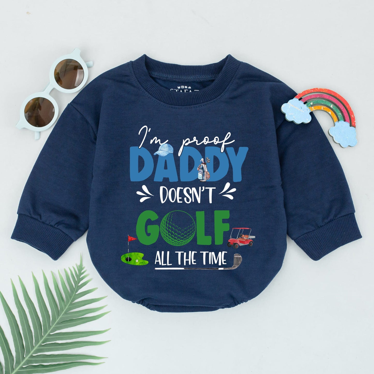 Daddy's Golfing Buddy Romper Baby Boy Golf Outfit Natural Baby Shower Gift "Proof Daddy Doesn't Play Golf All The Time" Cute Bodysuit
