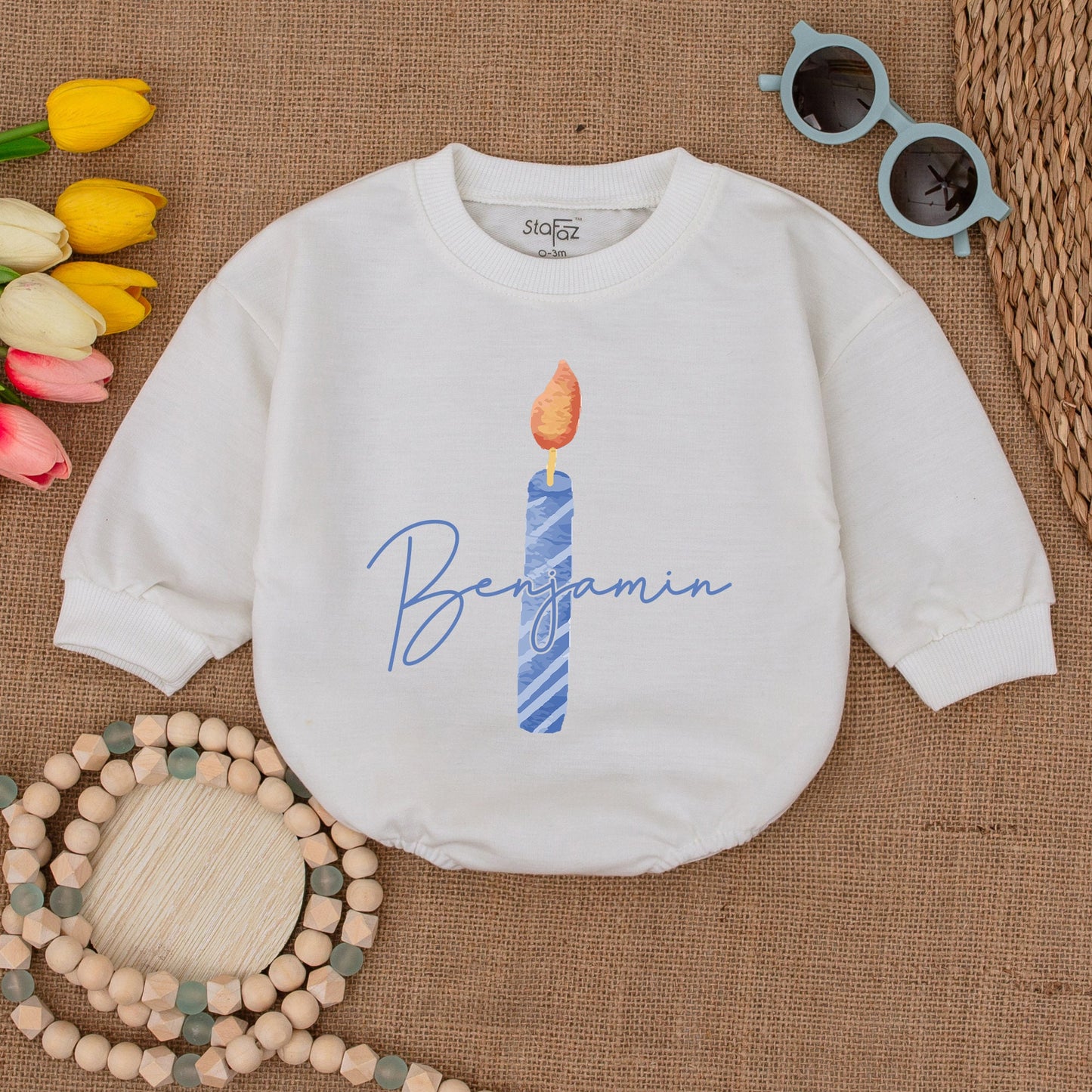 First Birthday Candle Bubble Romper - Personalized Baby Girl Outfit, One Year Old Bodysuit, Cake Shirt, Birthday Gift