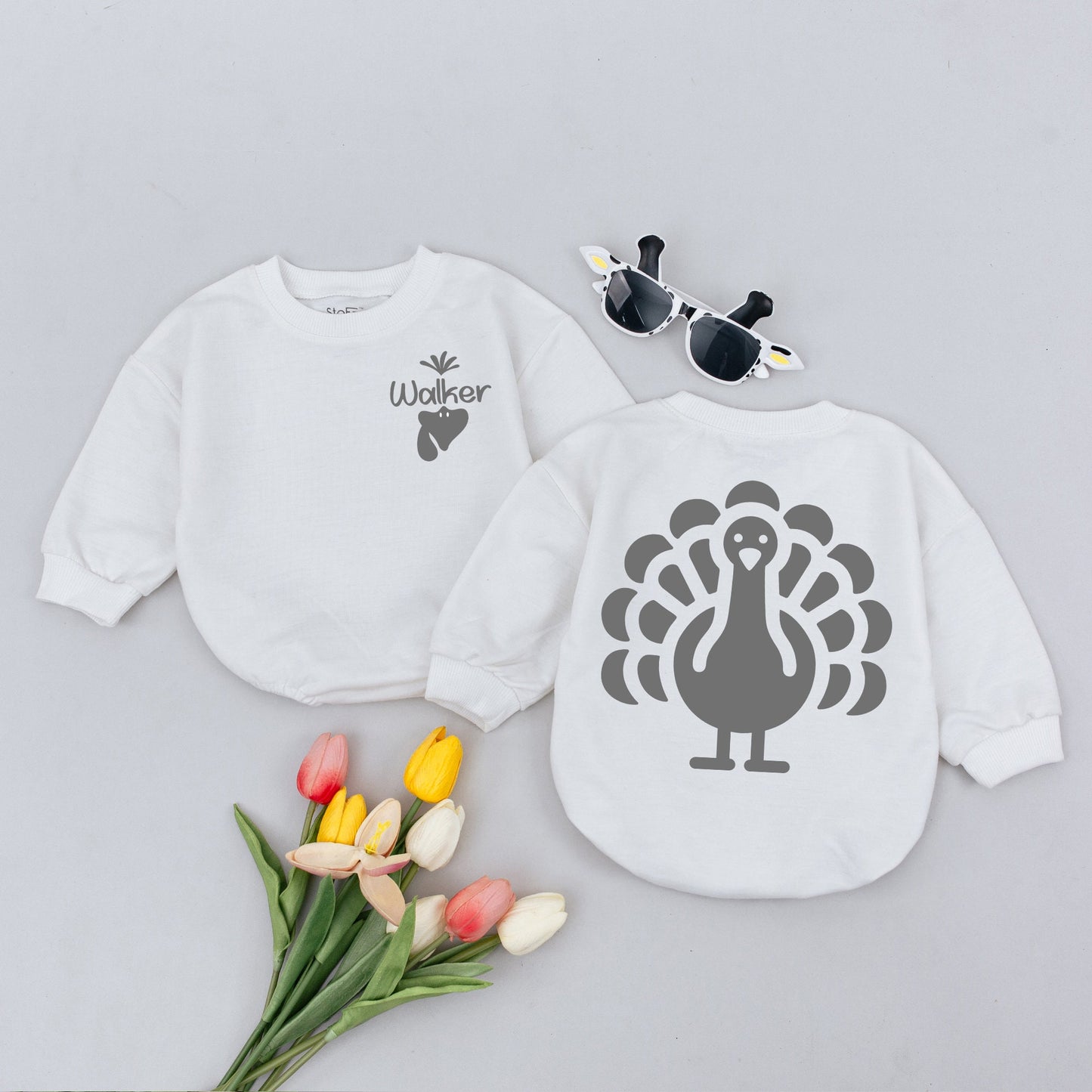 Personalized Walker Turkey Baby Romper & Sleepsuit Thanksgiving Gift Baby Boy Girl Newborn Outfit Cute Fall Clothes
