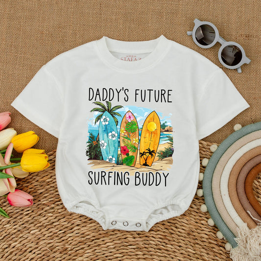 Daddy's Future Surfing Buddy Baby Bodysuit, Beach Trip Summer Romper Gift, Newborn Outfit Boy, Hawaii Surfboard Design, Baby Shower, Bubble Romper, Casual