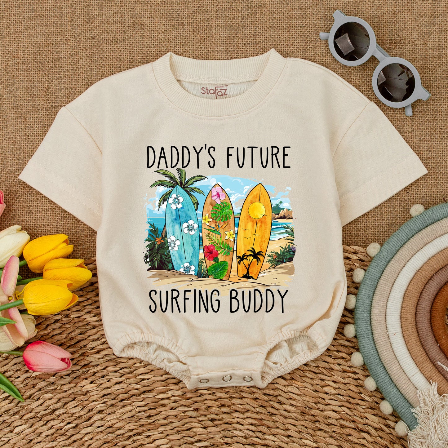 Daddy's Future Surfing Buddy Baby Bodysuit, Beach Trip Summer Romper Gift, Newborn Outfit Boy, Hawaii Surfboard Design, Baby Shower, Bubble Romper, Casual