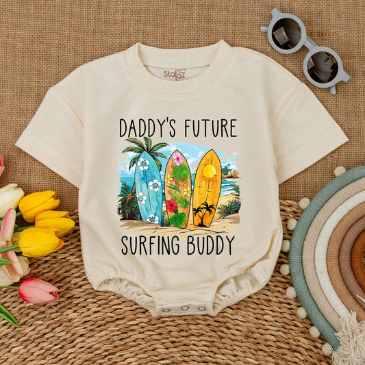 Daddy's Future Surfing Buddy Baby Bodysuit, Beach Trip Summer Romper Gift, Newborn Outfit Boy, Hawaii Surfboard Design, Baby Shower, Bubble Romper, Casual