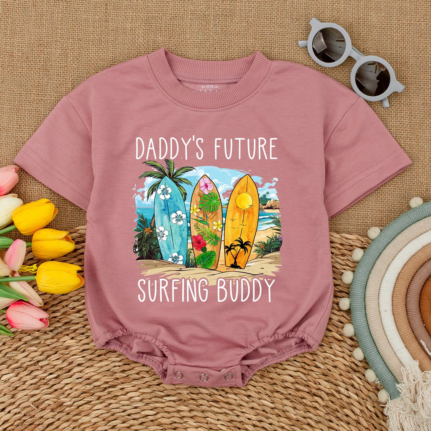 Daddy's Future Surfing Buddy Baby Bodysuit, Beach Trip Summer Romper Gift, Newborn Outfit Boy, Hawaii Surfboard Design, Baby Shower, Bubble Romper, Casual