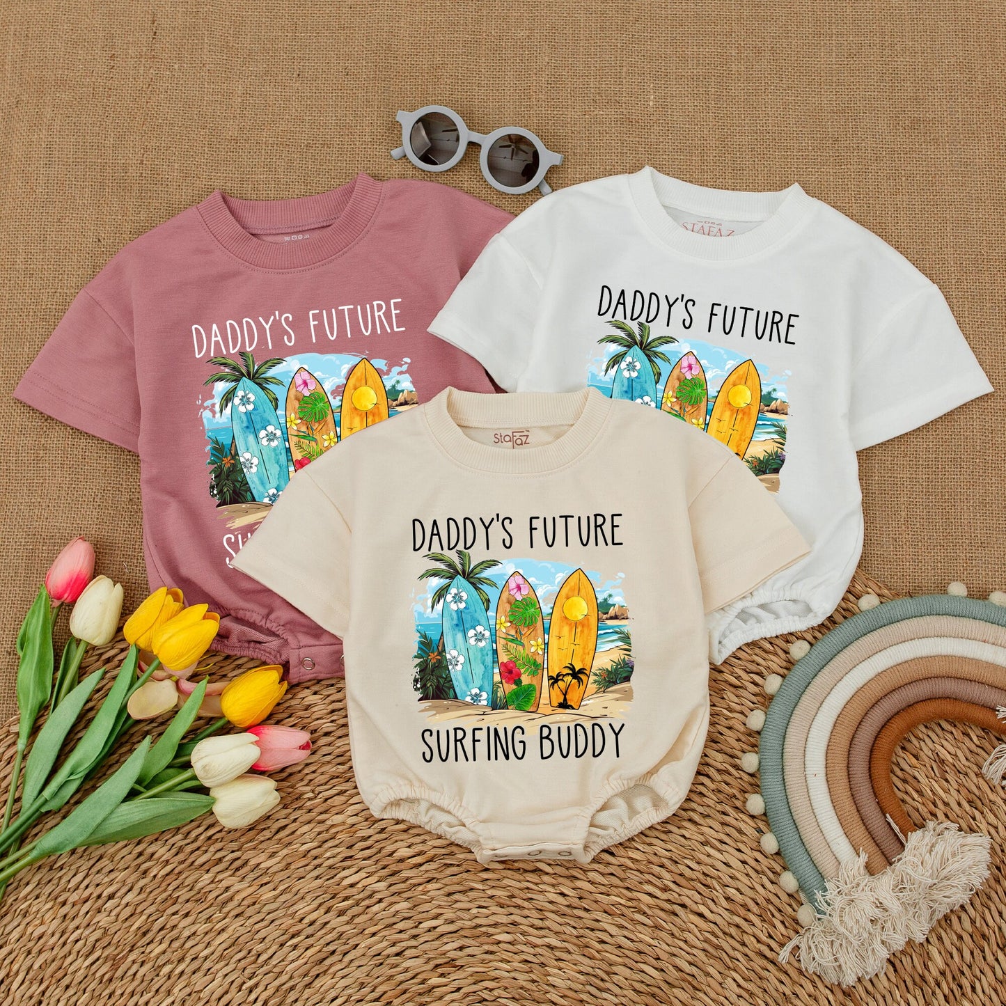 Daddy's Future Surfing Buddy Baby Bodysuit, Beach Trip Summer Romper Gift, Newborn Outfit Boy, Hawaii Surfboard Design, Baby Shower, Bubble Romper, Casual