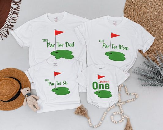 Matching Par Tee Dad, Mom, Sis Golf Birthday Shirts for Baby's First Birthday! Hole in One Party Outfit