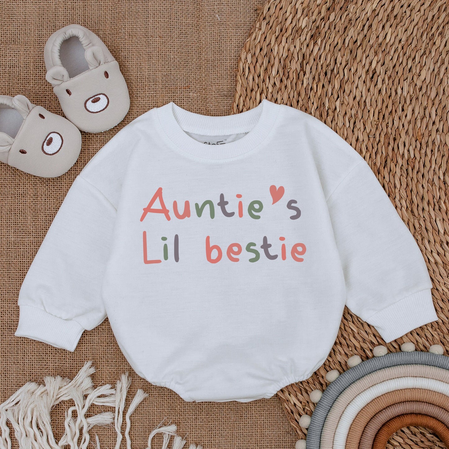 Auntie's Bestie Romper Cute Handwriting Font Baby Girl Boy Newborn Outfit Gift from Auntie Shower Present