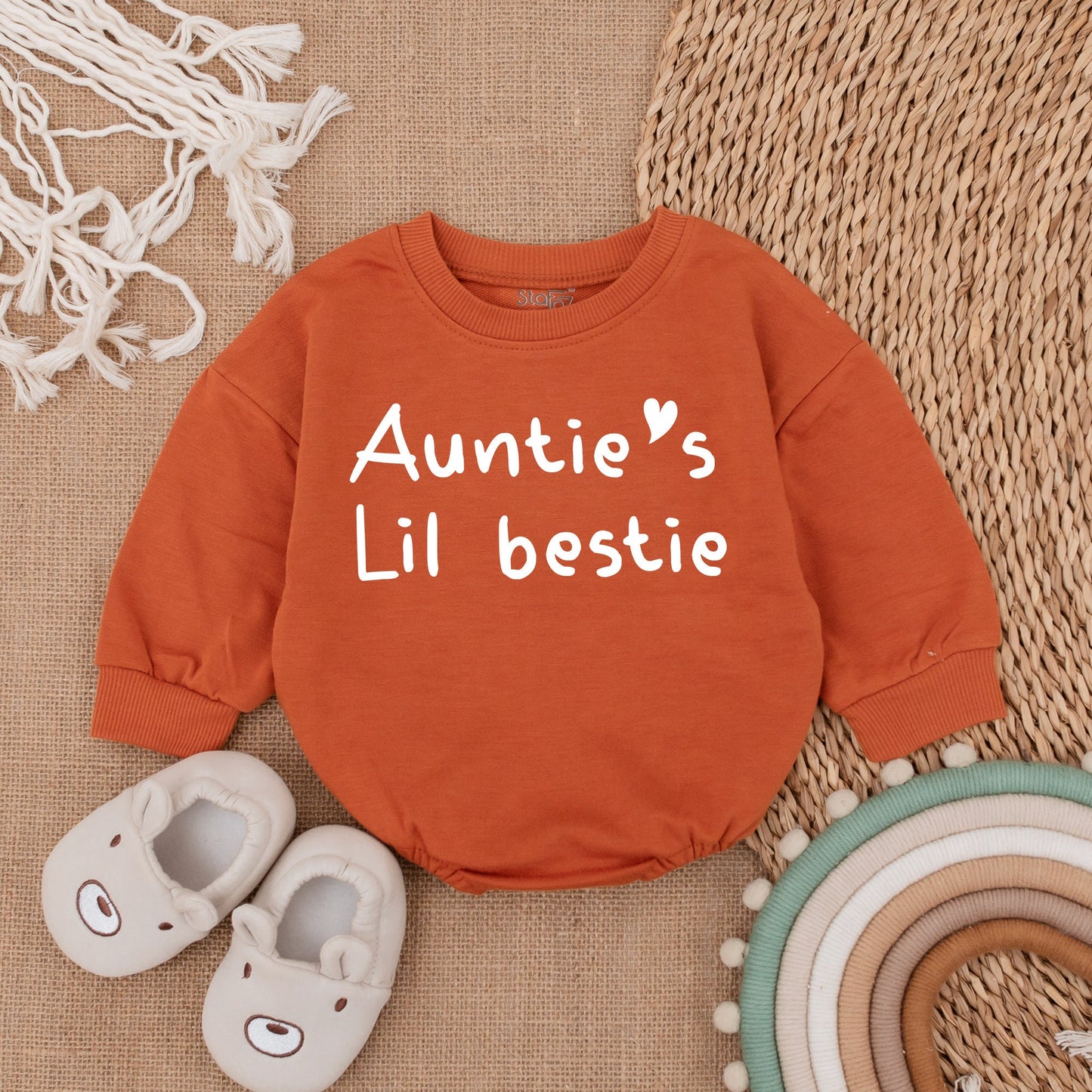 Auntie's Bestie Romper Cute Handwriting Font Baby Girl Boy Newborn Outfit Gift from Auntie Shower Present
