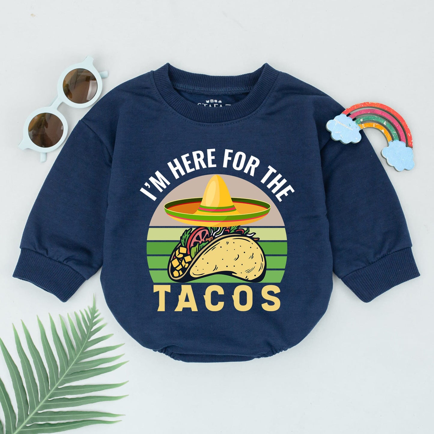 I'm Here for the Tacos Romper Festive Cinco de Mayo Baby Bodysuit Sombrero Graphic Retro Sunset Mexican First Birthday Taco Bout One Gift
