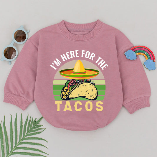 I'm Here for the Tacos Romper Festive Cinco de Mayo Baby Bodysuit Sombrero Graphic Retro Sunset Mexican First Birthday Taco Bout One Gift