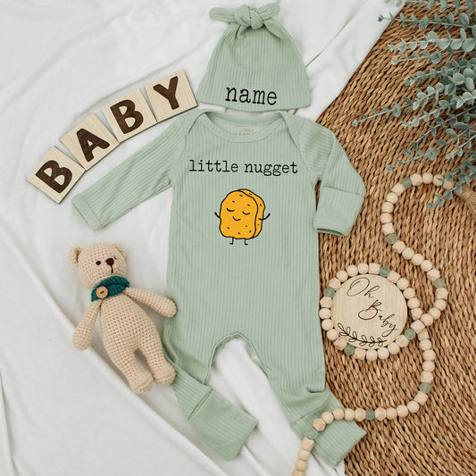 Little Nugget Chicken Baby Bodysuit and Hat Set Cute Outfit for Baby Announcements and Going Home Gifts