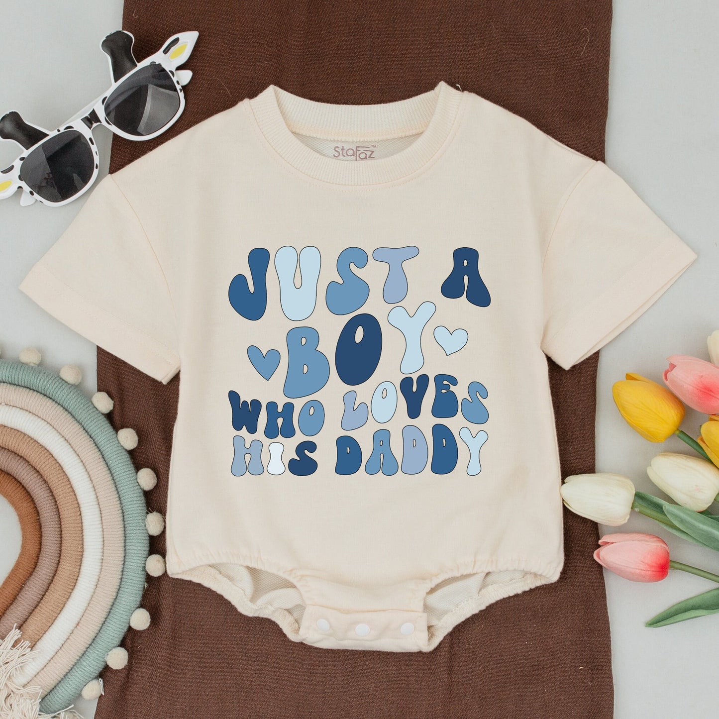 Daddy and Me Matching Outfit Just A Boy Who Loves His Dad Baby Romper First Fathers Day Gift for New Dad Son