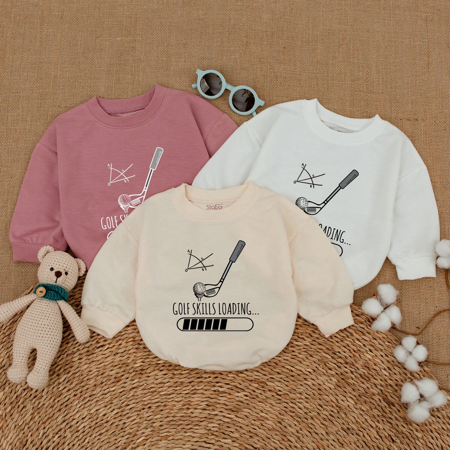 Funny Golf Skills Loading Baby Boy Romper Cute Golfing Bodysuit Newborn Bubble Outfit Soft Cotton Baby Shower Gift Future Golfer Athletic Design