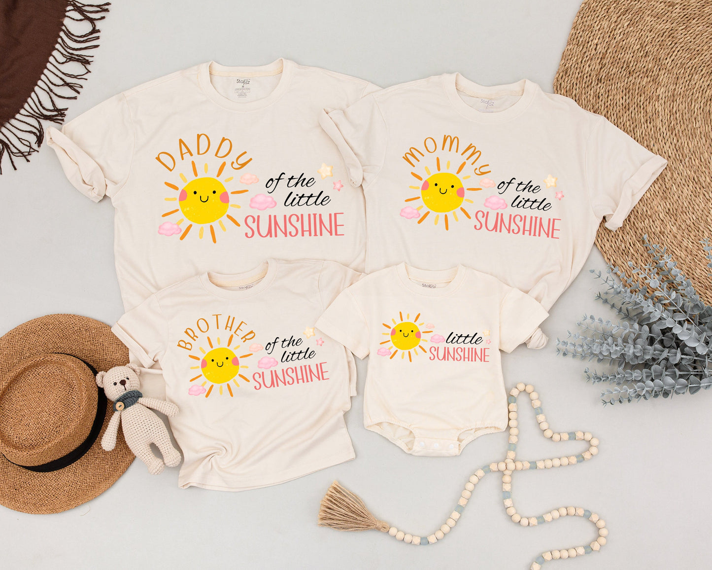 First Trip Around The Sun Birthday Matching Family Shirts for Baby Toddler Kids Sunshine Party Outfit Happy Sun Cloud Star Cotton Tee
