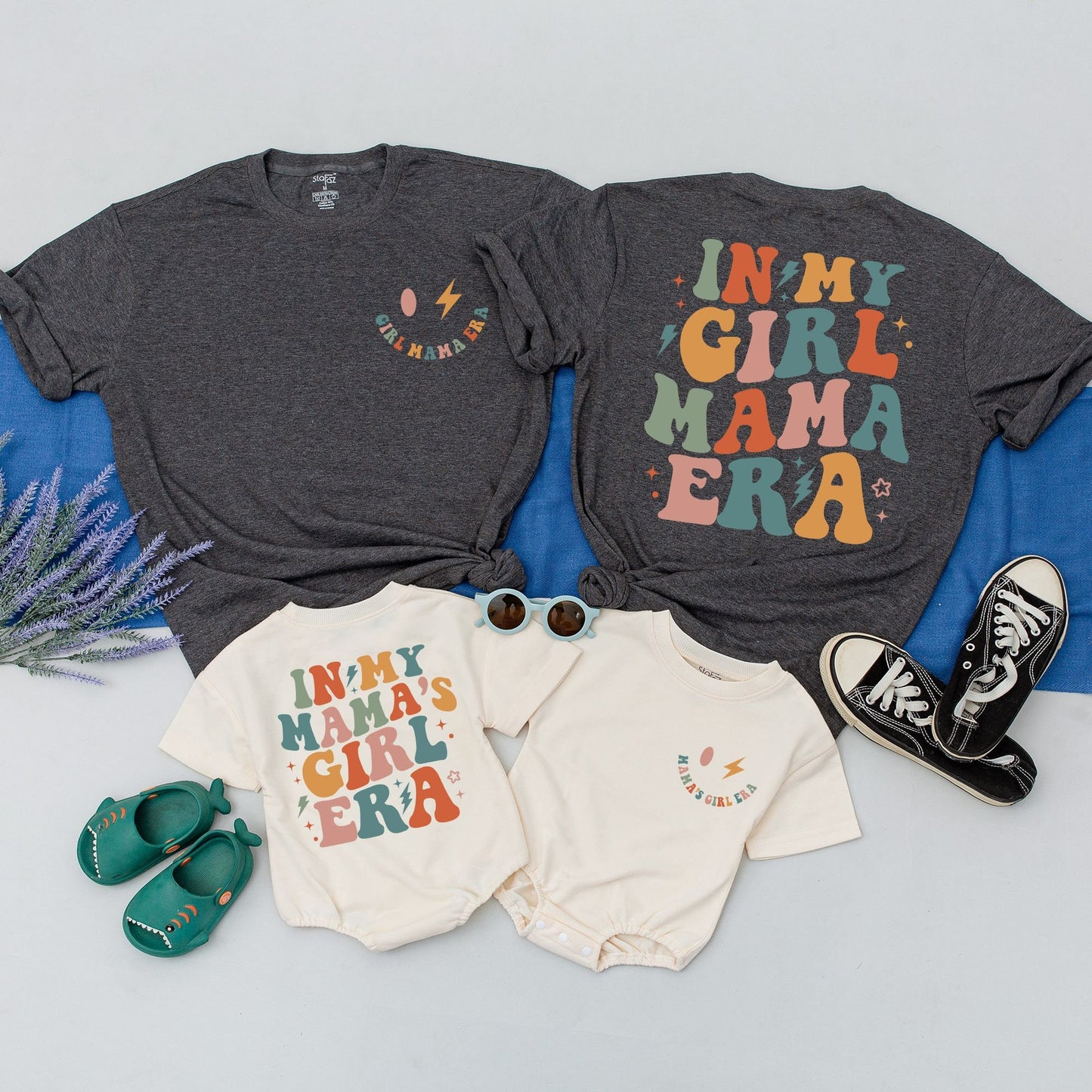 In My Mama's Girl Era Matching Outfit for New Mom & Girl, Retro Baby Shower Gift, Custom Family Tee, Pastel Vintage Mother's Day Shirt with Stars and Lightning Bolts